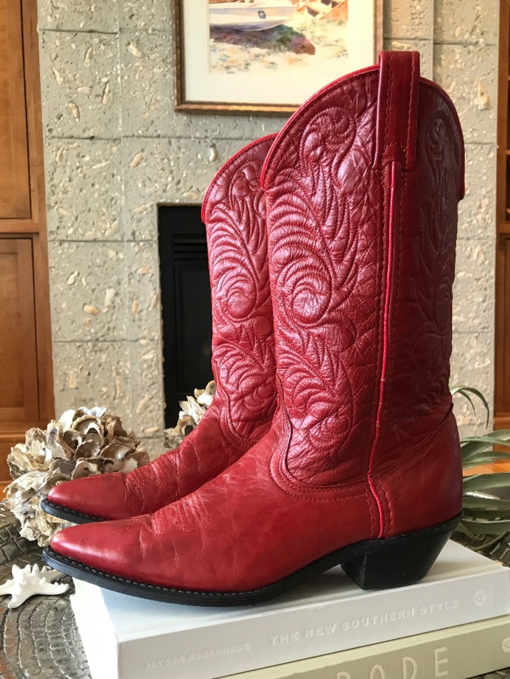 FESTIVAL 🔥 VINTAGE ROCKABILLY RED LEATHER COWGIRL GLAM ACME BOOTS